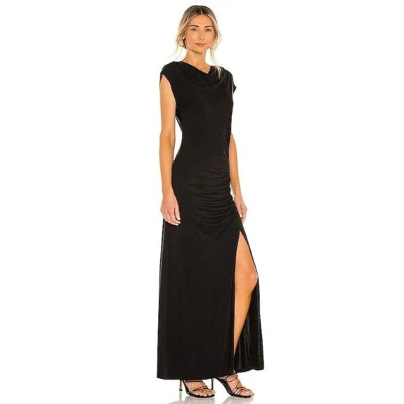 Young Fabulous & Broke NWT Tulola Black Ruched Slit Maxi Dress YFB Medium - Picture 2 of 8